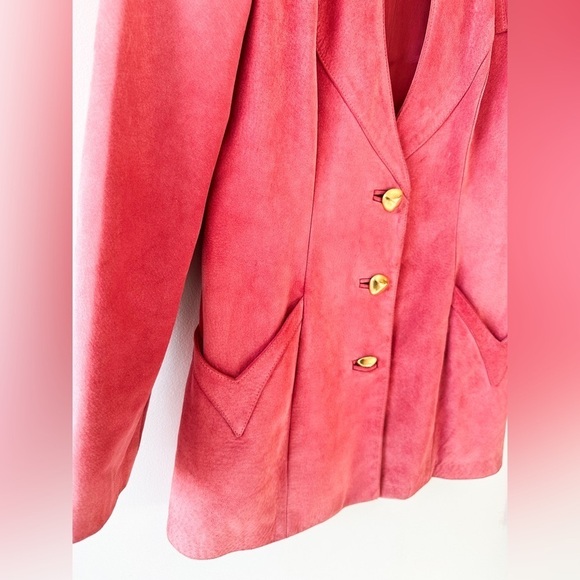 Danier Leather - Suede Jacket & Pencil Skirt Set - Bright Pink - Size 6 - Picture 7 of 15